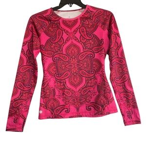 Athleta Pink Paisley Sierra Nevada Active Wear Stretch Shirt/ Top size S